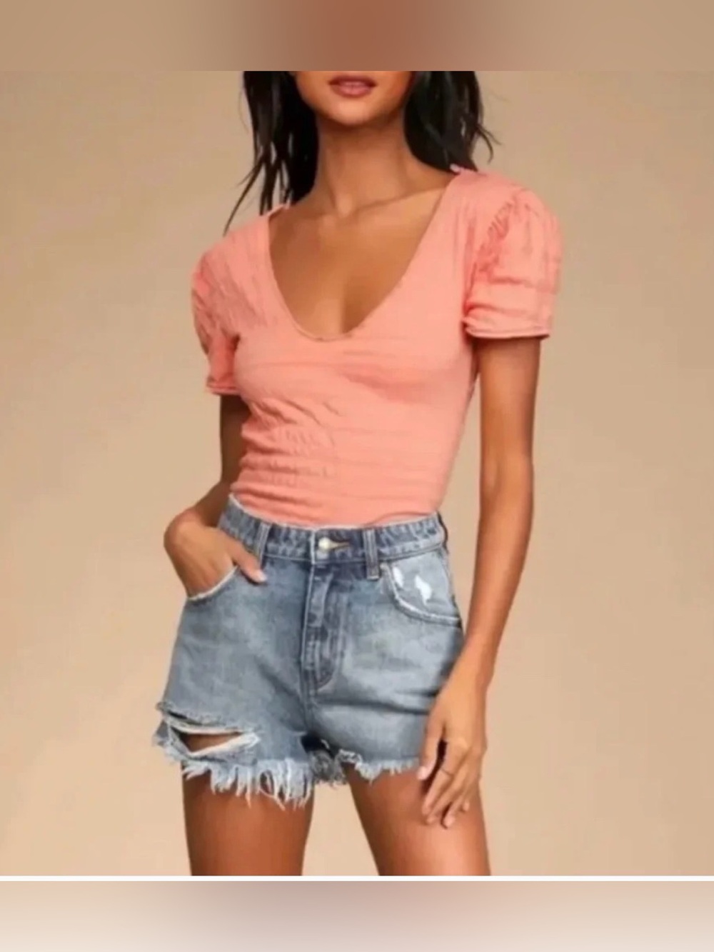 FREE PEOPLE WE THE FREE 'Sugar Cube Tee' in Burnt Coral - Large